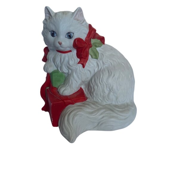 Enesco Other - Vtg 1990 Enesco G.G. Santiago White Christmas Cat Music Box Song Happy Holidays